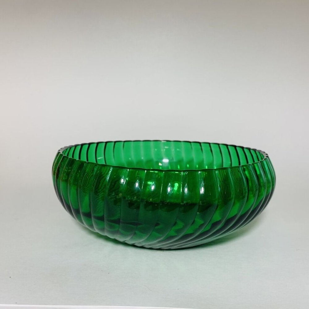 Anchor Hocking Forest Green Glass Candy Serving Bowl Swirl Pattern Vintage 6.5” - Picture 3 of 10